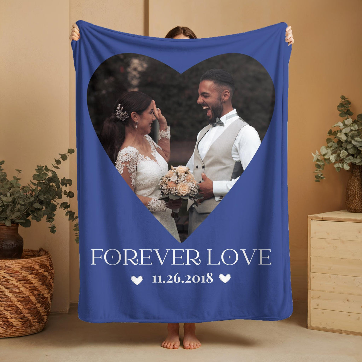 Custom Photo Blanket: Personalized Couple Gift, Plush Velveteen Blanket