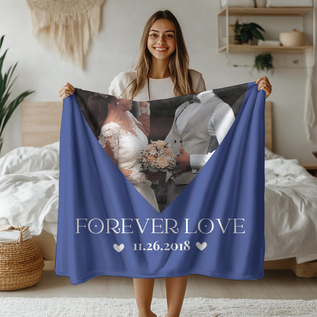 Custom Photo Blanket: Personalized Couple Gift, Plush Velveteen Blanket