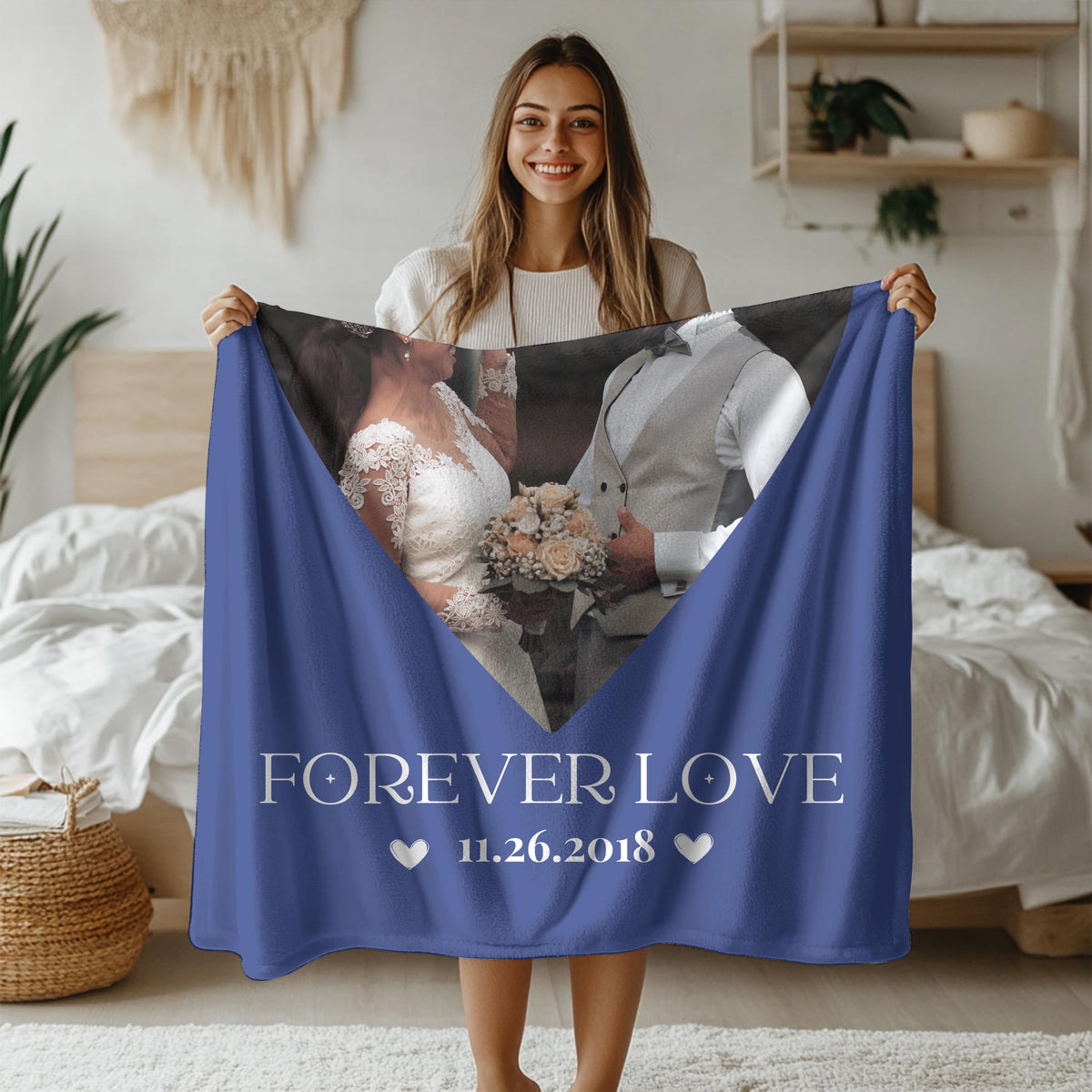 Custom Photo Blanket: Personalized Couple Gift, Plush Velveteen Blanket