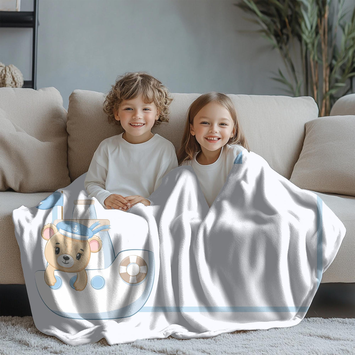 Custom Boy Throw Blanket: Initial Letter, Plush Velveteen Flannel