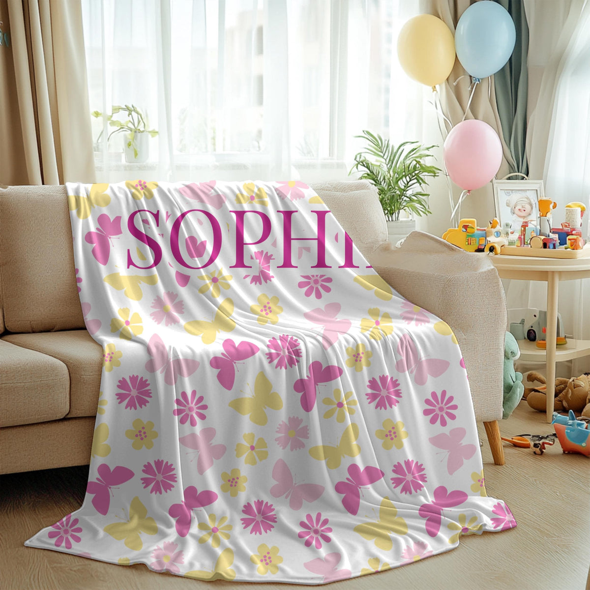Custom Butterfly Throw Blanket: Personalized Initial Letter Gift