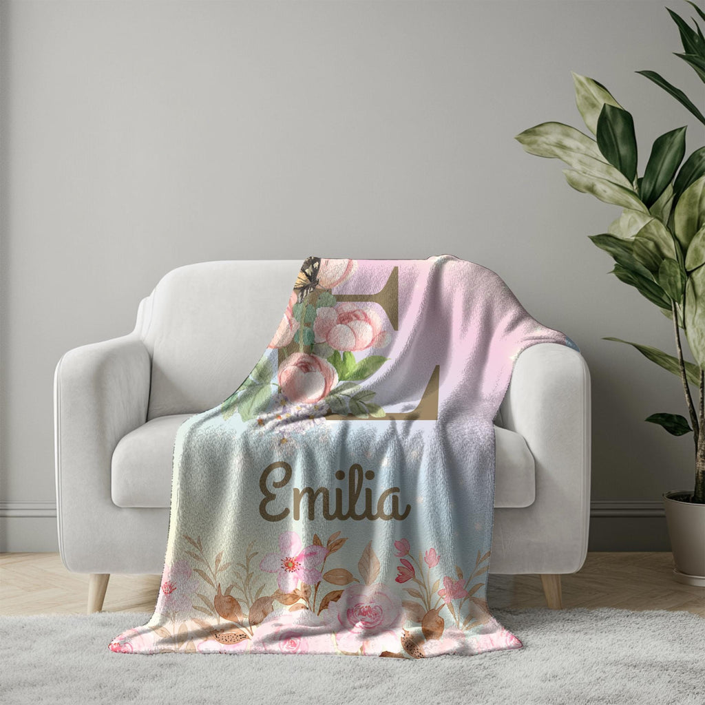 Custom Butterfly Initial Throw Blanket: Personalized Girl Gift