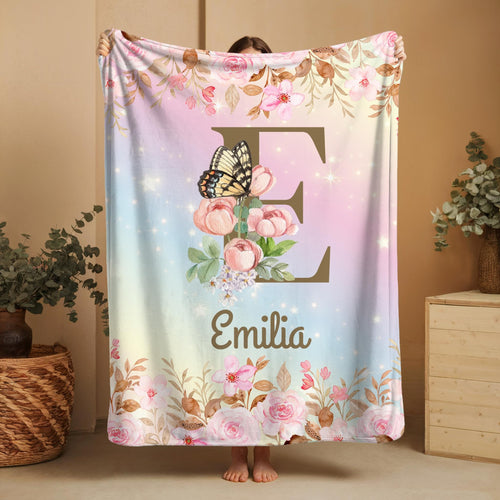 Custom Butterfly Initial Throw Blanket: Personalized Girl Gift