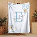 Custom Boy Throw Blanket: Initial Letter, Plush Velveteen Flannel