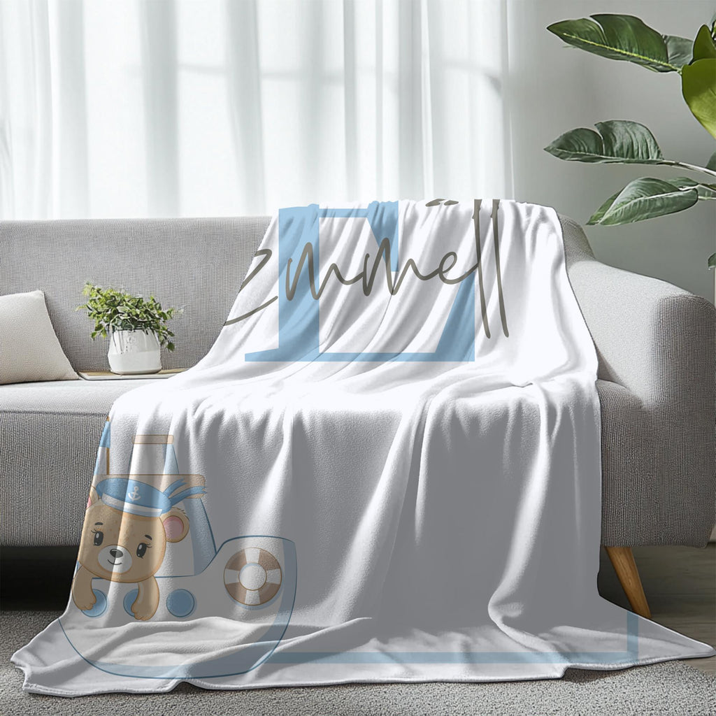 Custom Boy Throw Blanket: Initial Letter, Plush Velveteen Flannel
