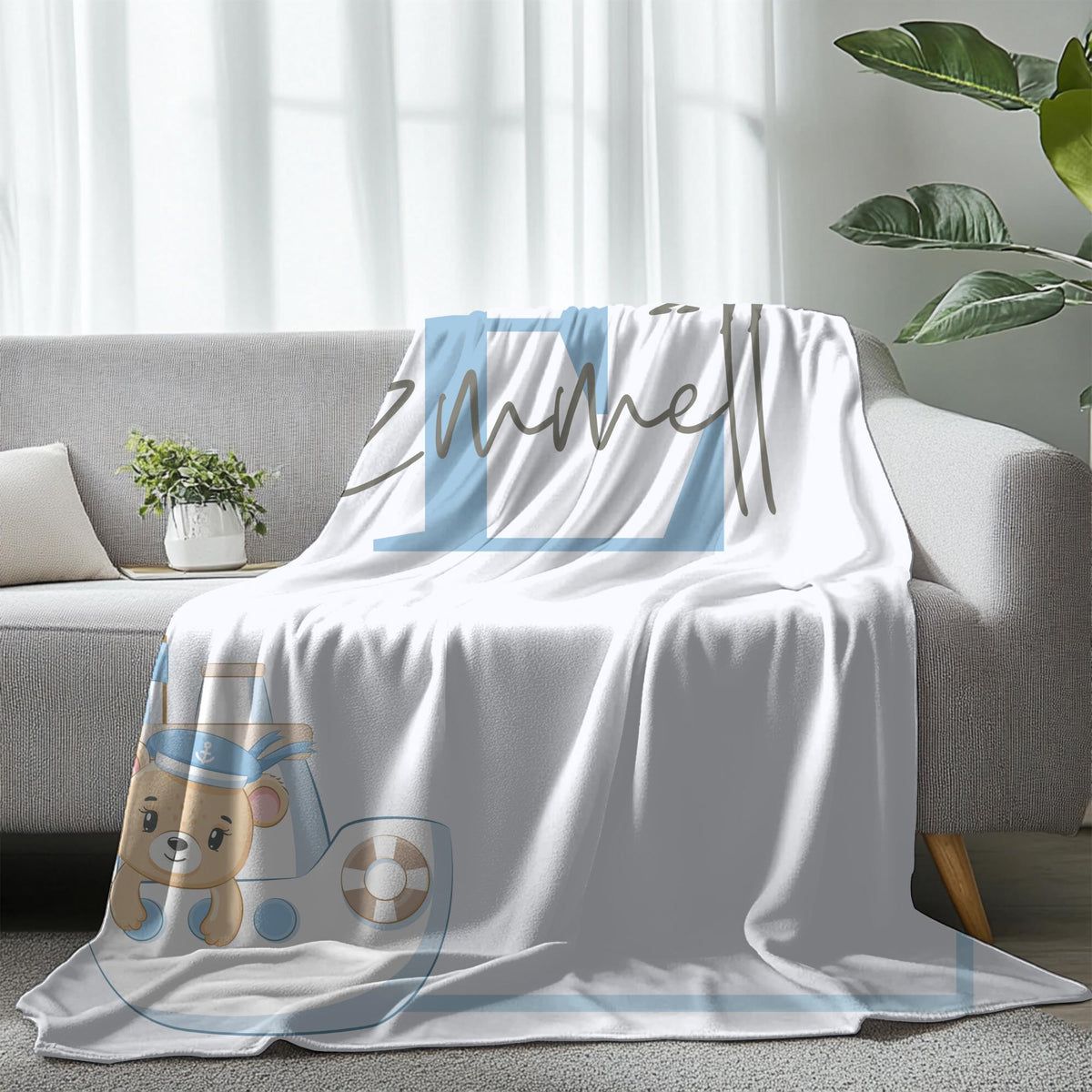 Custom Boy Throw Blanket: Initial Letter, Plush Velveteen Flannel