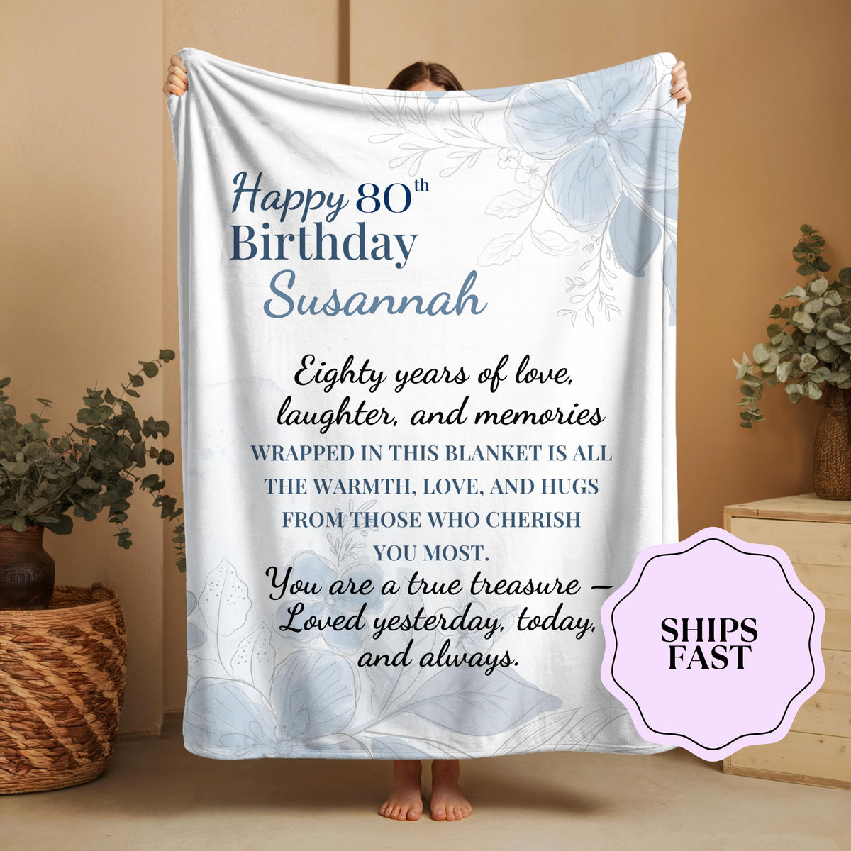 Personalized 80th Birthday Blanket: Custom Photo Gift for Grandma