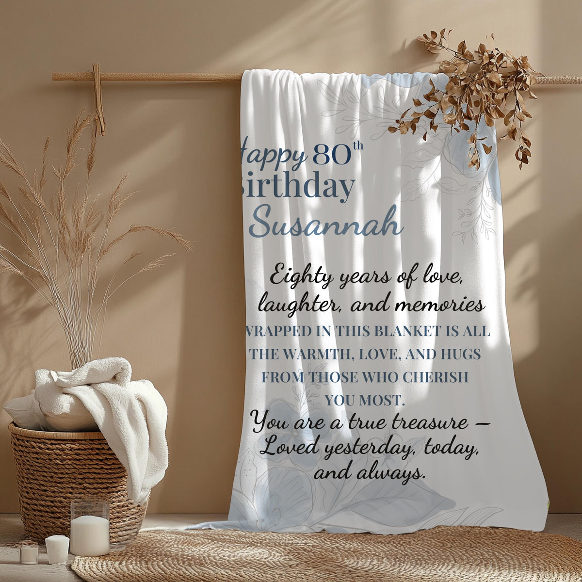 Personalized 80th Birthday Blanket: Custom Photo Gift for Grandma