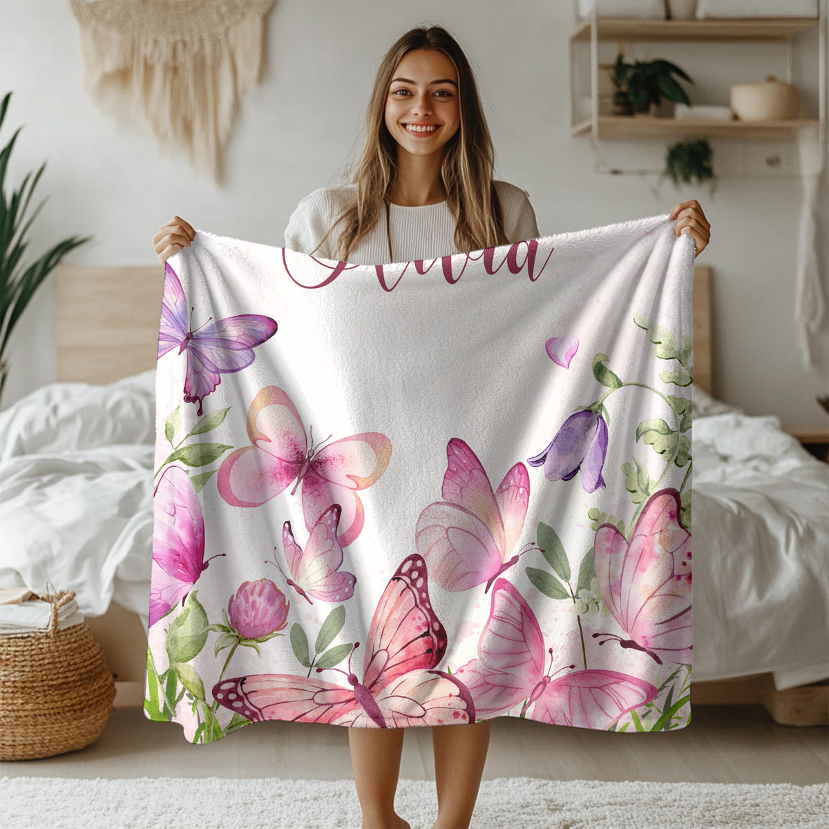 Custom Butterfly Throw Blanket: Personalized Initial Letter Gift