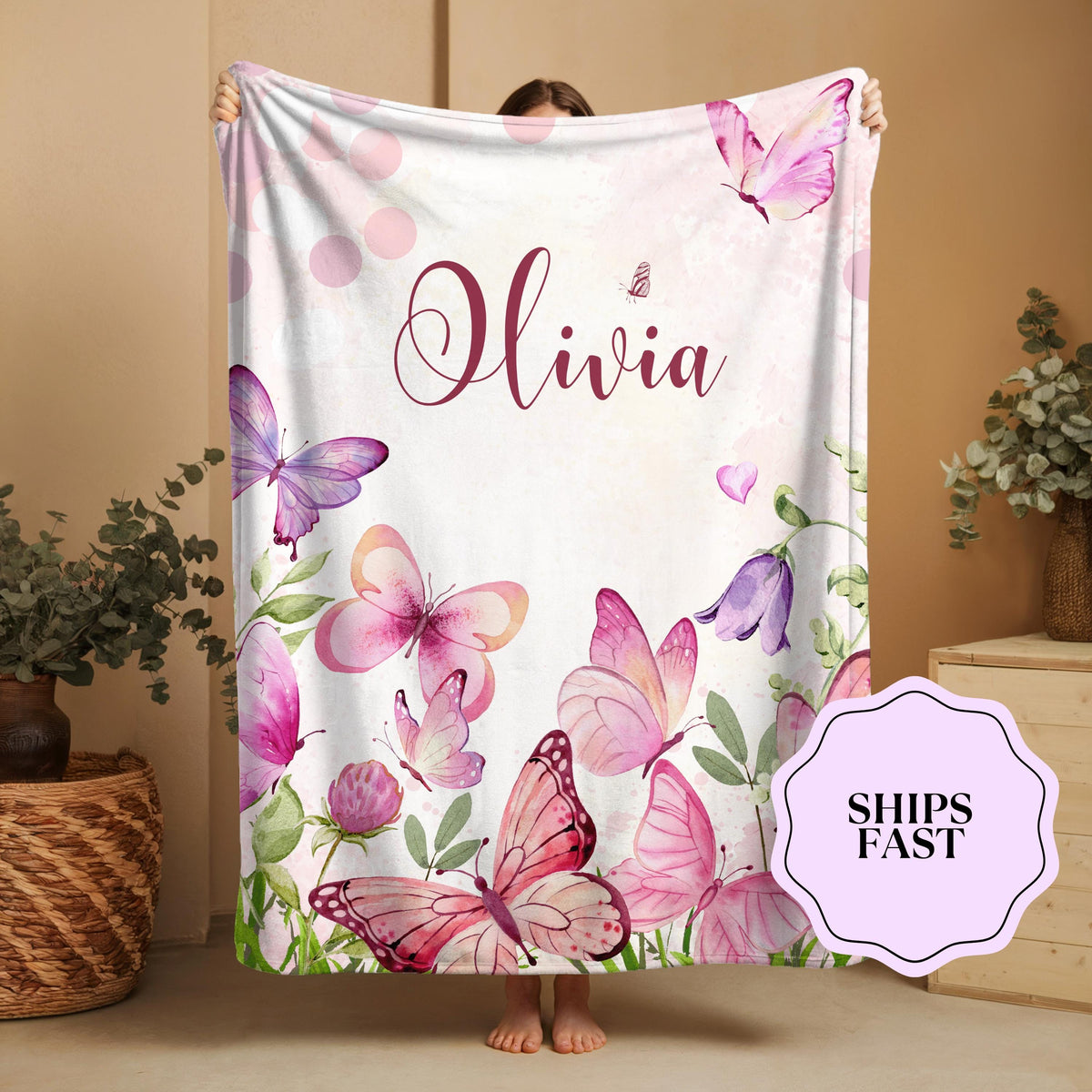 Custom Butterfly Throw Blanket: Personalized Initial Letter Gift