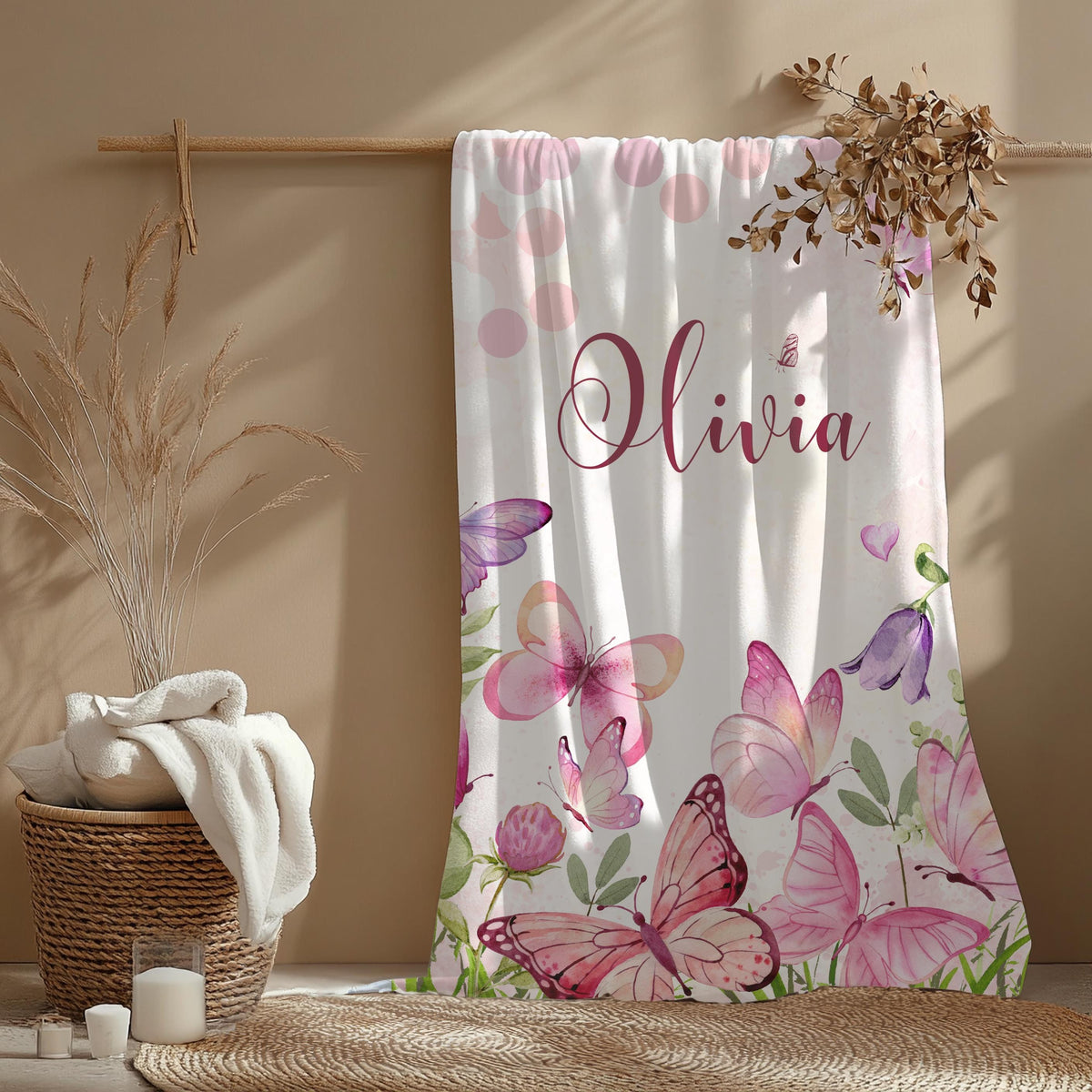 Custom Butterfly Throw Blanket: Personalized Initial Letter Gift