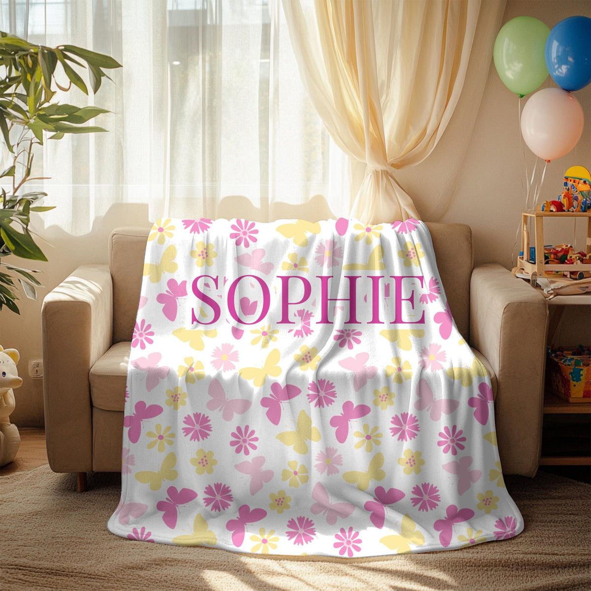 Custom Butterfly Throw Blanket: Personalized Initial Letter Gift