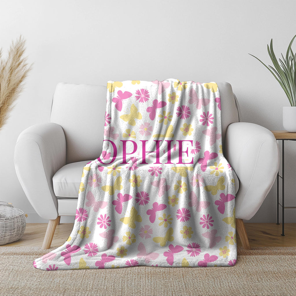 Custom Butterfly Throw Blanket: Personalized Initial Letter Gift