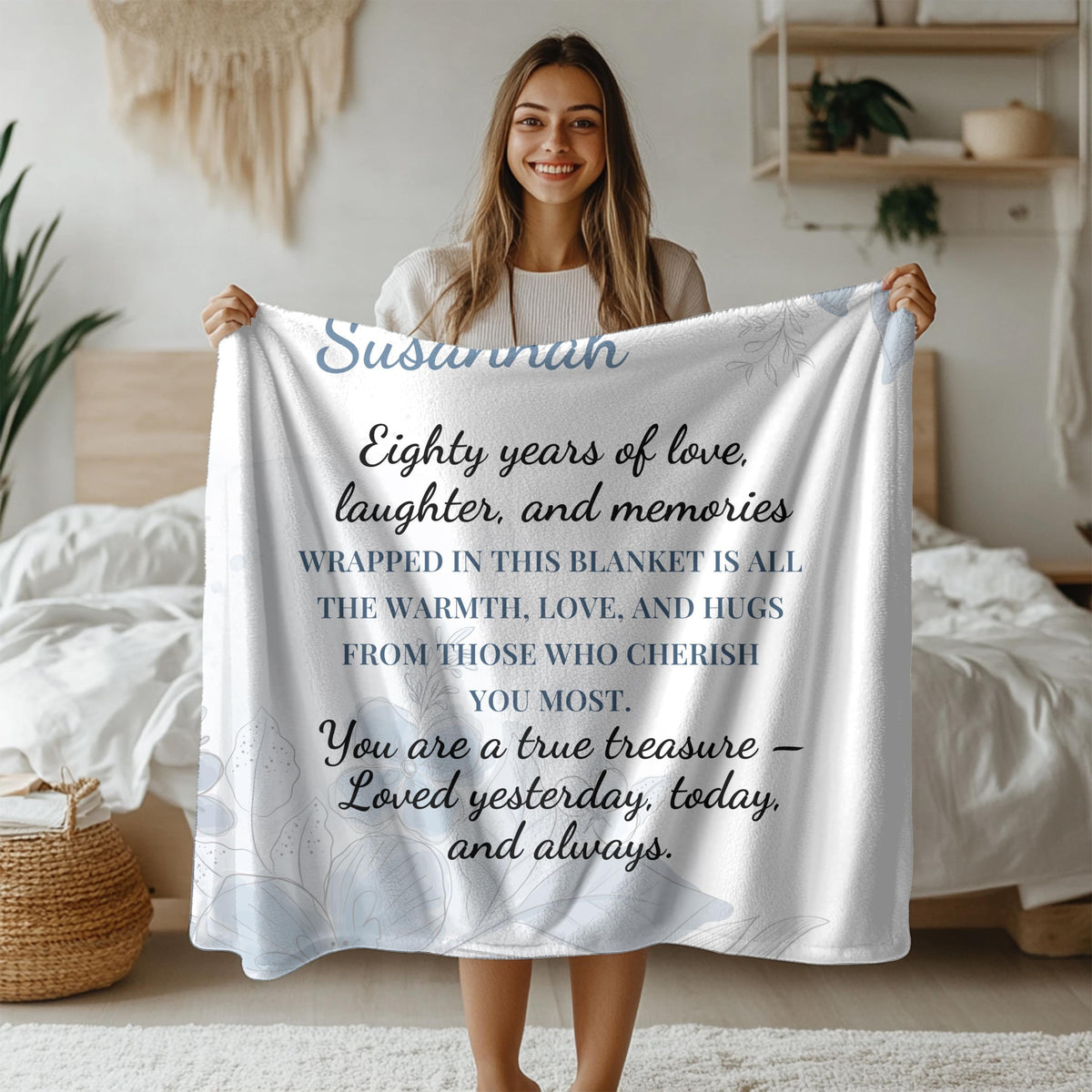 Personalized 80th Birthday Blanket: Custom Photo Gift for Grandma