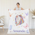 Custom Unicorn Throw Blanket, Monogram Blanket for Girls, Gift for Daughter, Niece, Butterfly Lover Present, Initial Letter F