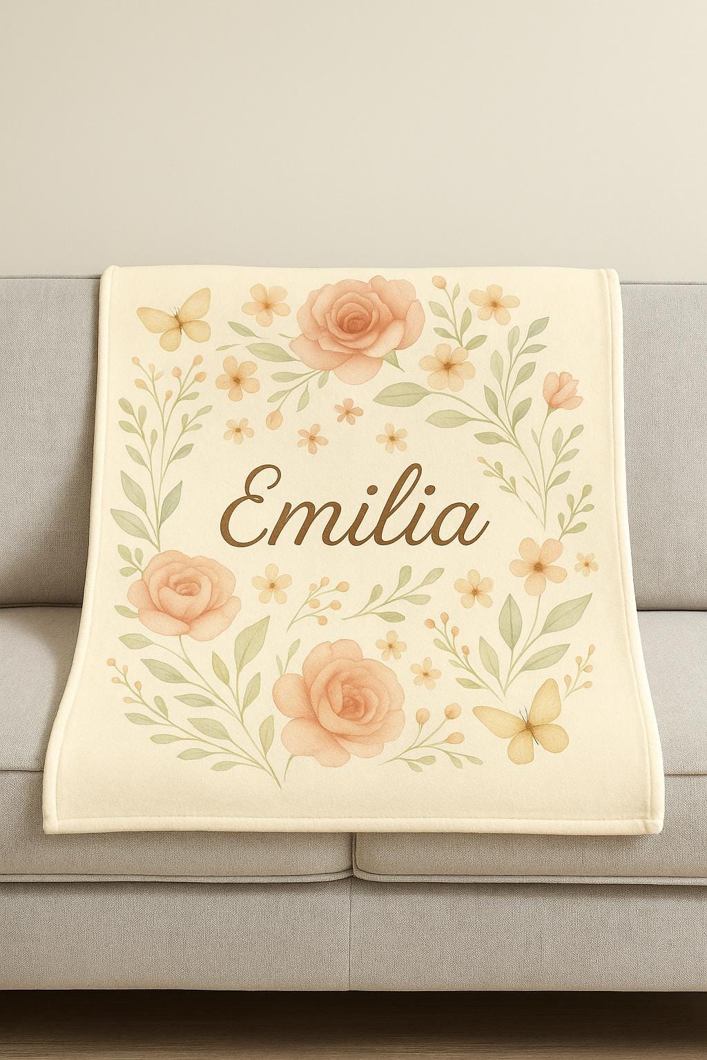 Personalized Baby Girl Minky Blanket – Custom Name Boho Floral Blanket for Nursery or Gift