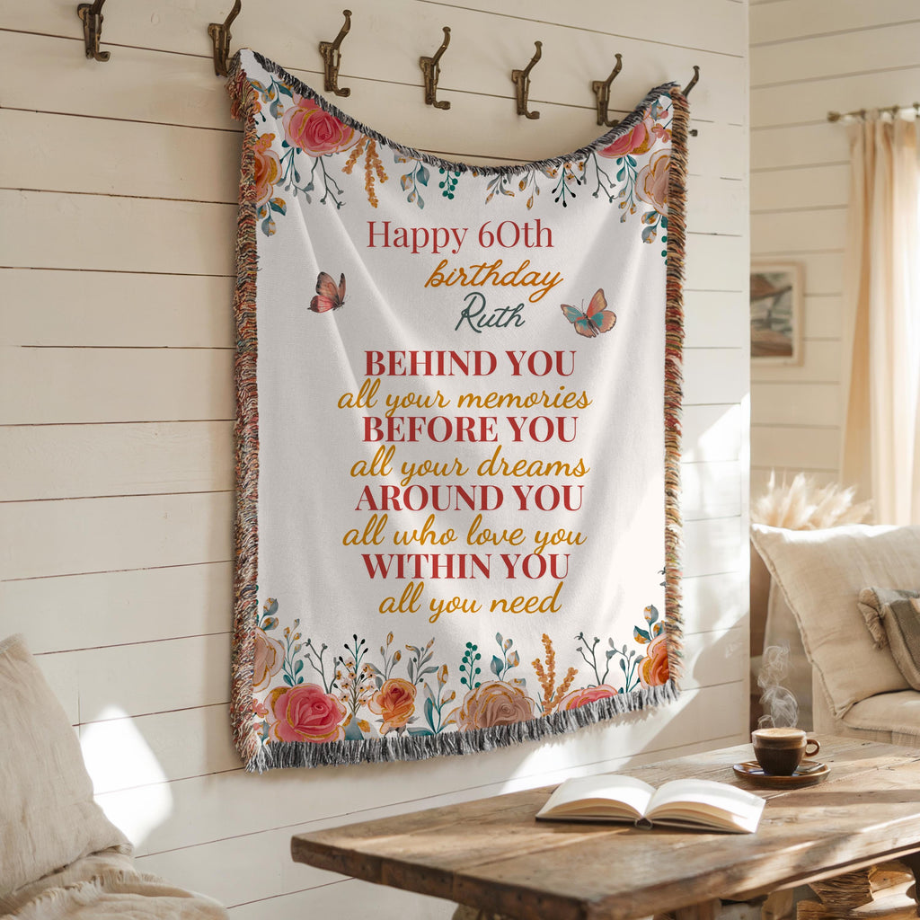 Personalized 60th Birthday Throw Blanket: Floral Name Gift for Grandma