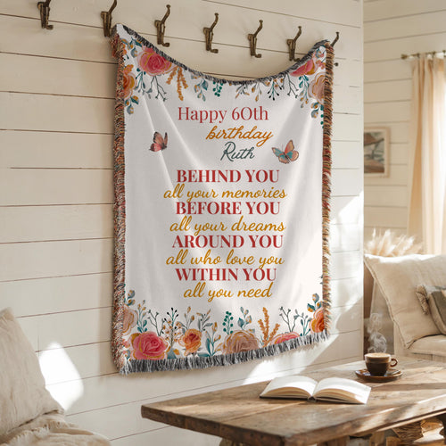 Personalized 60th Birthday Throw Blanket: Floral Name Gift for Grandma