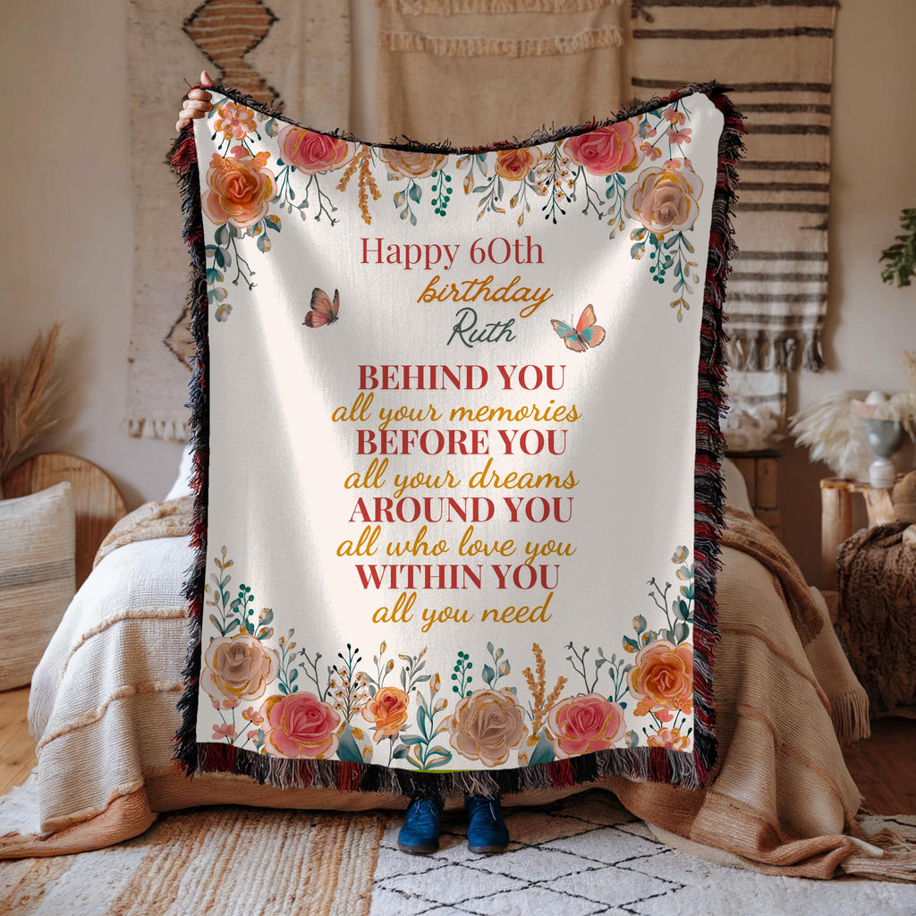 Personalized 60th Birthday Throw Blanket: Floral Name Gift for Grandma