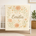 Personalized Baby Girl Minky Blanket – Custom Name Boho Floral Blanket for Nursery or Gift