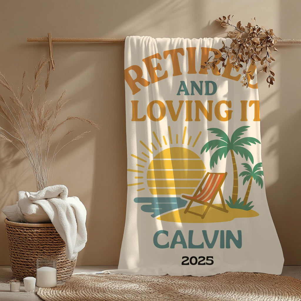 Personalized Retirement Blanket: Tropical Beach Sunset Throw - Custom Name & Year