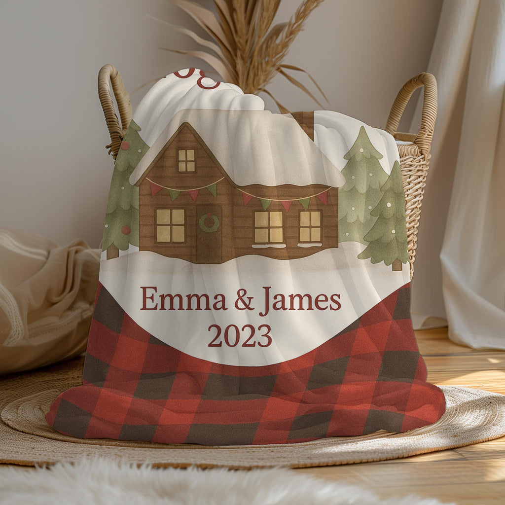 Personalized First Christmas Blanket: Cabin Holiday Throw, Newlywed Gift