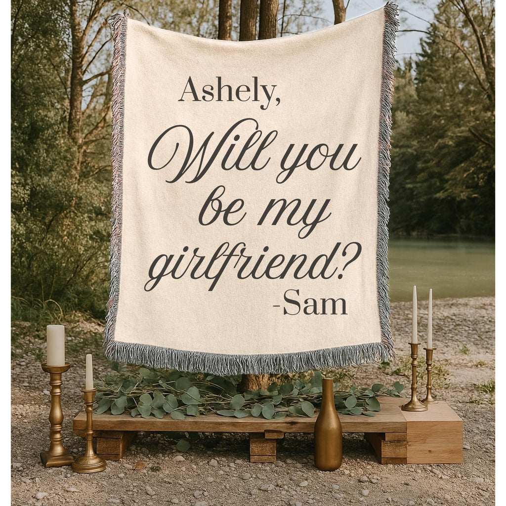 Personalized Proposal Tapestry Blanket: "Will You Be My Girlfriend?" Romantic Gift