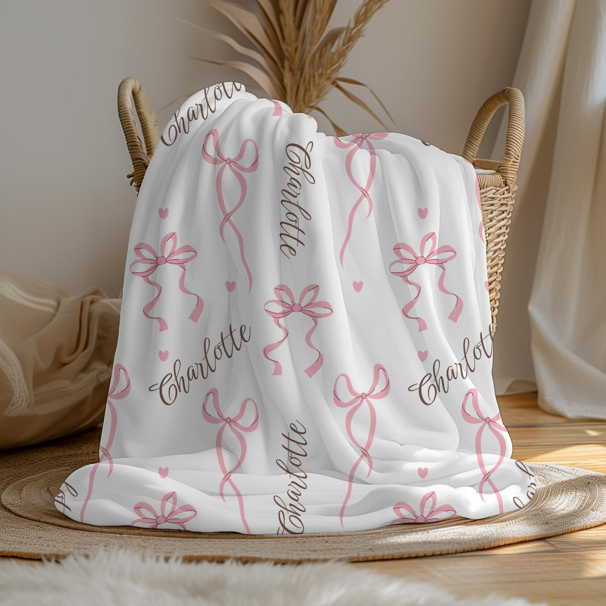 Coquette Pink Bow Personalized Blanket – Custom Name Soft Girl Throw