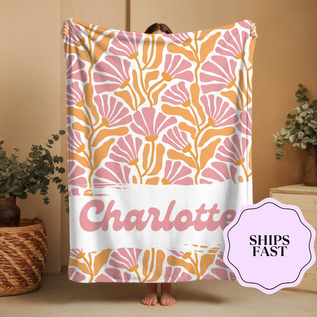 Personalized Name Blanket: Boho Floral Throw - Teen Girl Room Decor