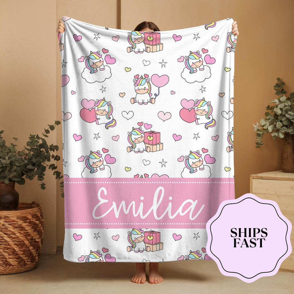 Personalized Unicorn Blanket: Rainbow Name Blanket, Magical Gift