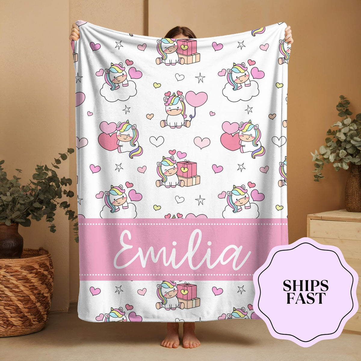 Personalized Unicorn Blanket: Rainbow Name Blanket, Magical Gift