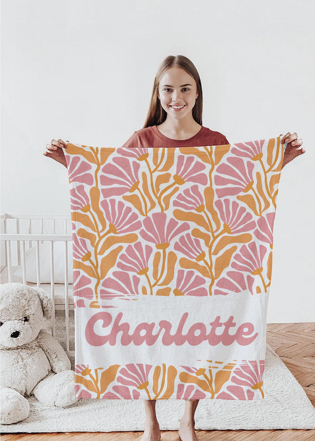 Personalized Baby Blanket: Retro Floral Print, Custom Nursery Decor