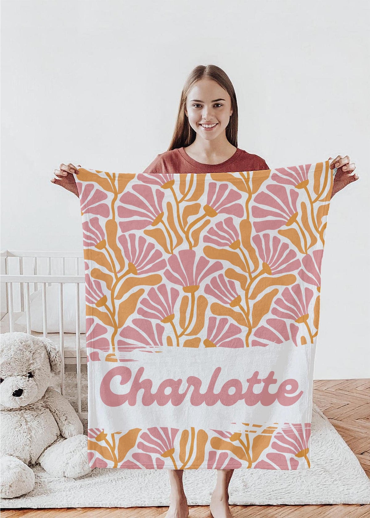 Personalized Baby Blanket: Retro Floral Print, Custom Nursery Decor