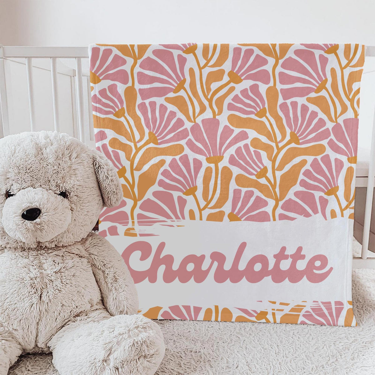 Personalized Baby Blanket: Retro Floral Print, Custom Nursery Decor