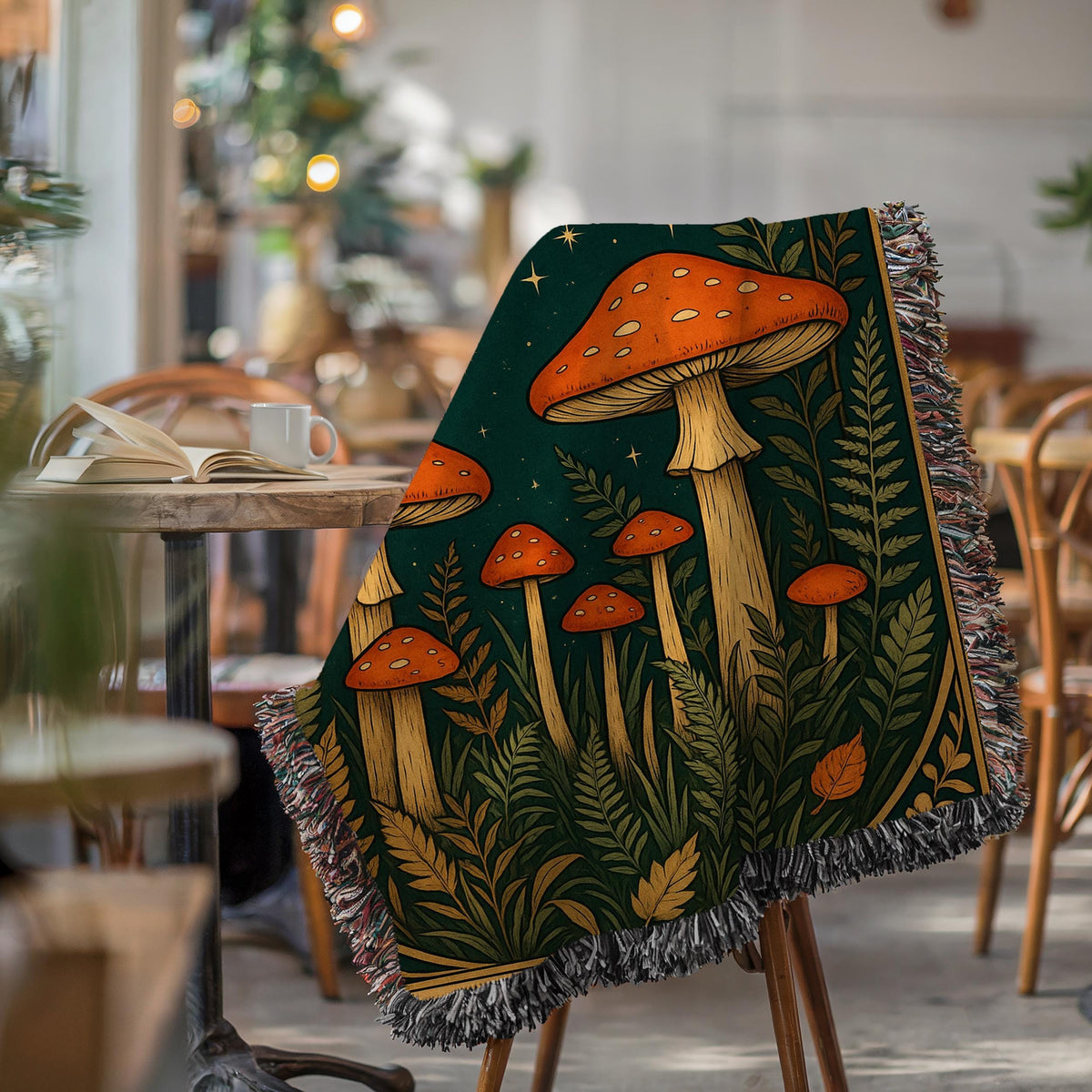 Enchanted Fox Forest Blanket – Cozy Woven Throw with Moon & Wildflowers, Boho Woodland Animal Gift