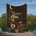 Dark Academia Book Blanket: Woven Cotton Throw with Butterfly & Moon