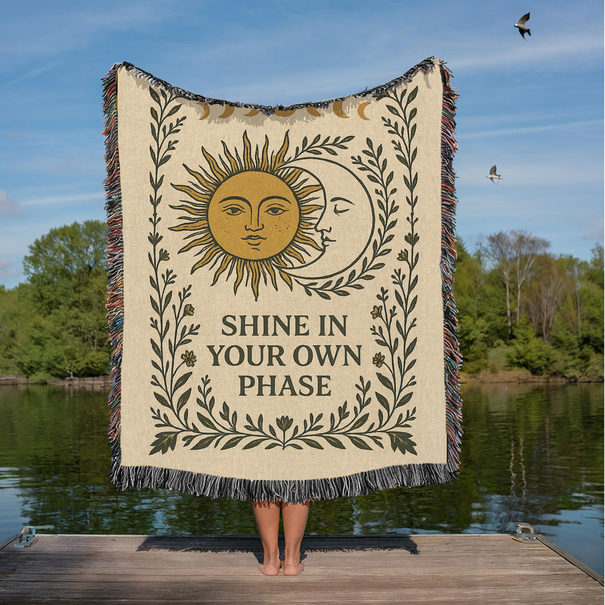 Celestial Woven Blanket: Sun & Moon Boho Tapestry Throw