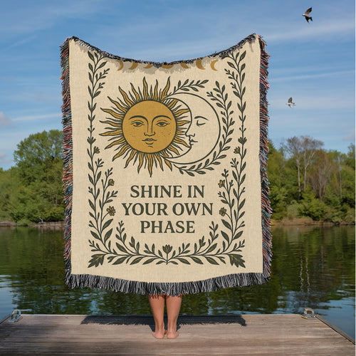 Celestial Woven Blanket: Sun & Moon Boho Tapestry Throw