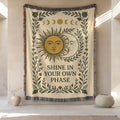 Celestial Woven Blanket: Sun & Moon Boho Tapestry Throw