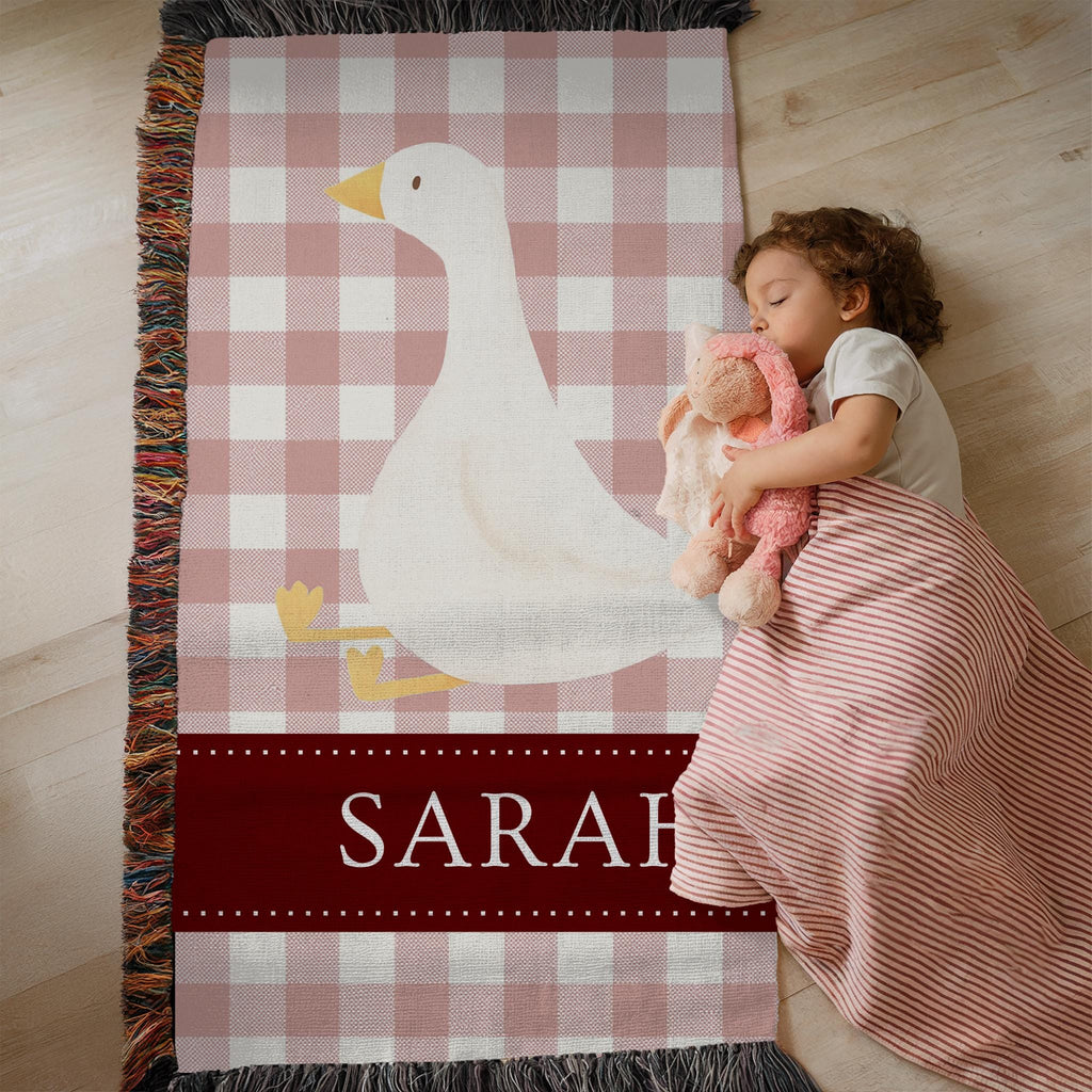 Personalized Goose Baby Blanket: Woven Cotton Nursery Throw