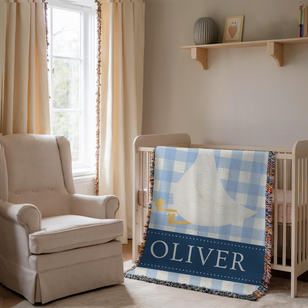 Personalized Goose Baby Blanket: Woven Cotton Nursery Throw
