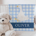Personalized Goose Baby Blanket: Gingham Nursery Decor, Custom Name