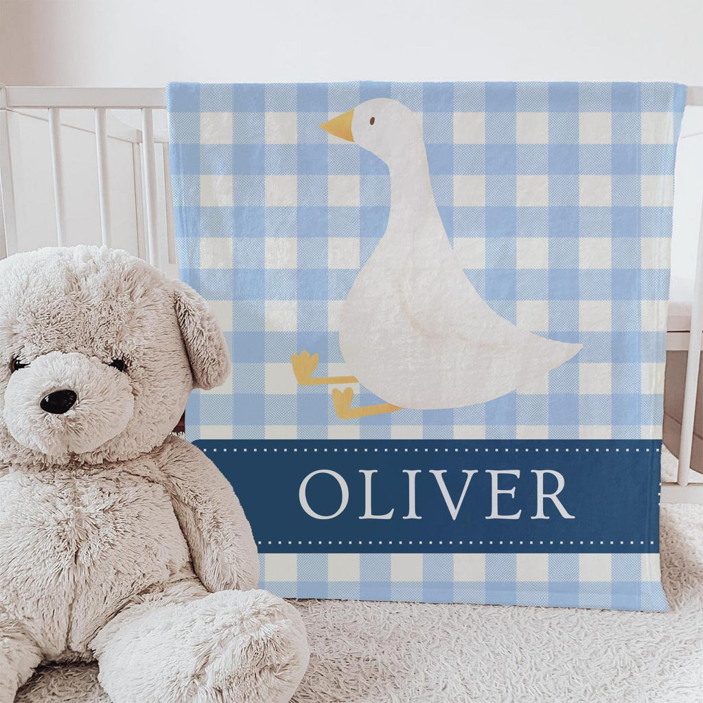 Personalized Goose Baby Blanket: Gingham Nursery Decor, Custom Name
