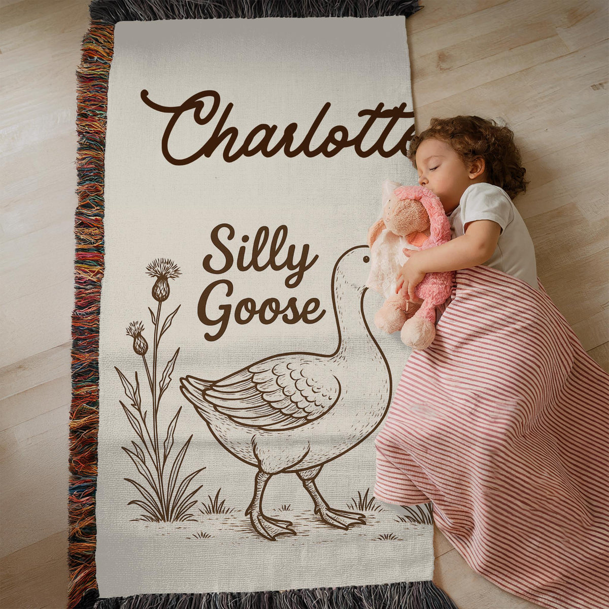 Personalized Goose Baby Blanket: Woven Cotton Crib Blanket, Cottagecore Nursery