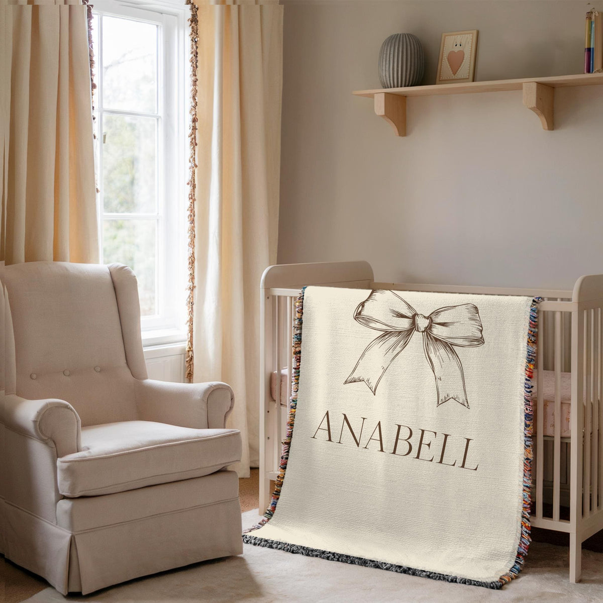Personalized Vintage Train Baby Blanket: Woven Cotton Nursery Decor