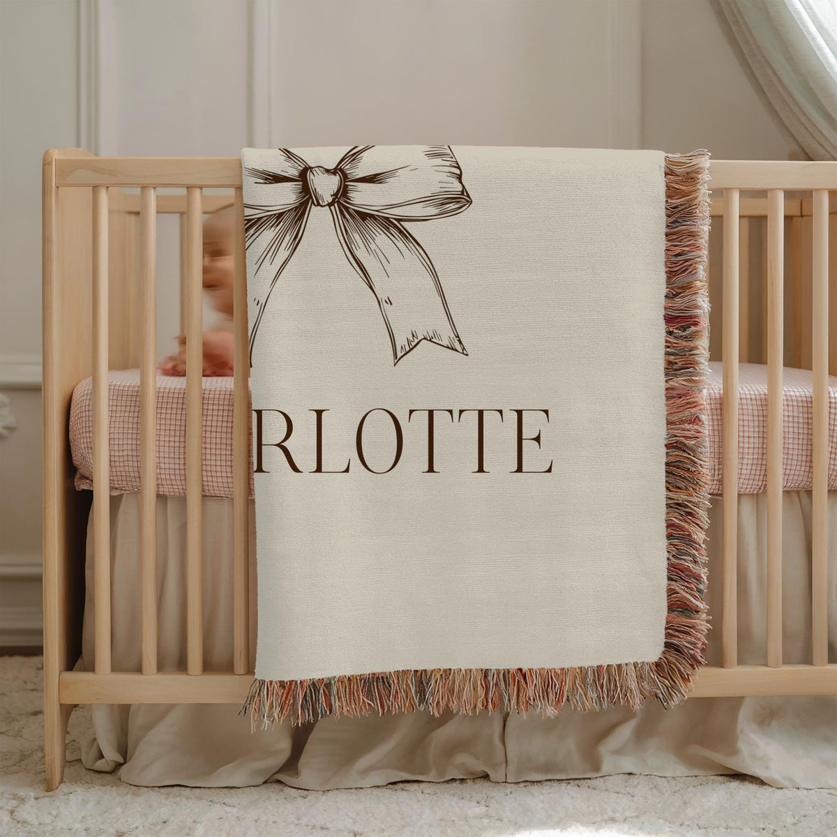 Personalized Vintage Train Baby Blanket: Woven Cotton Nursery Decor