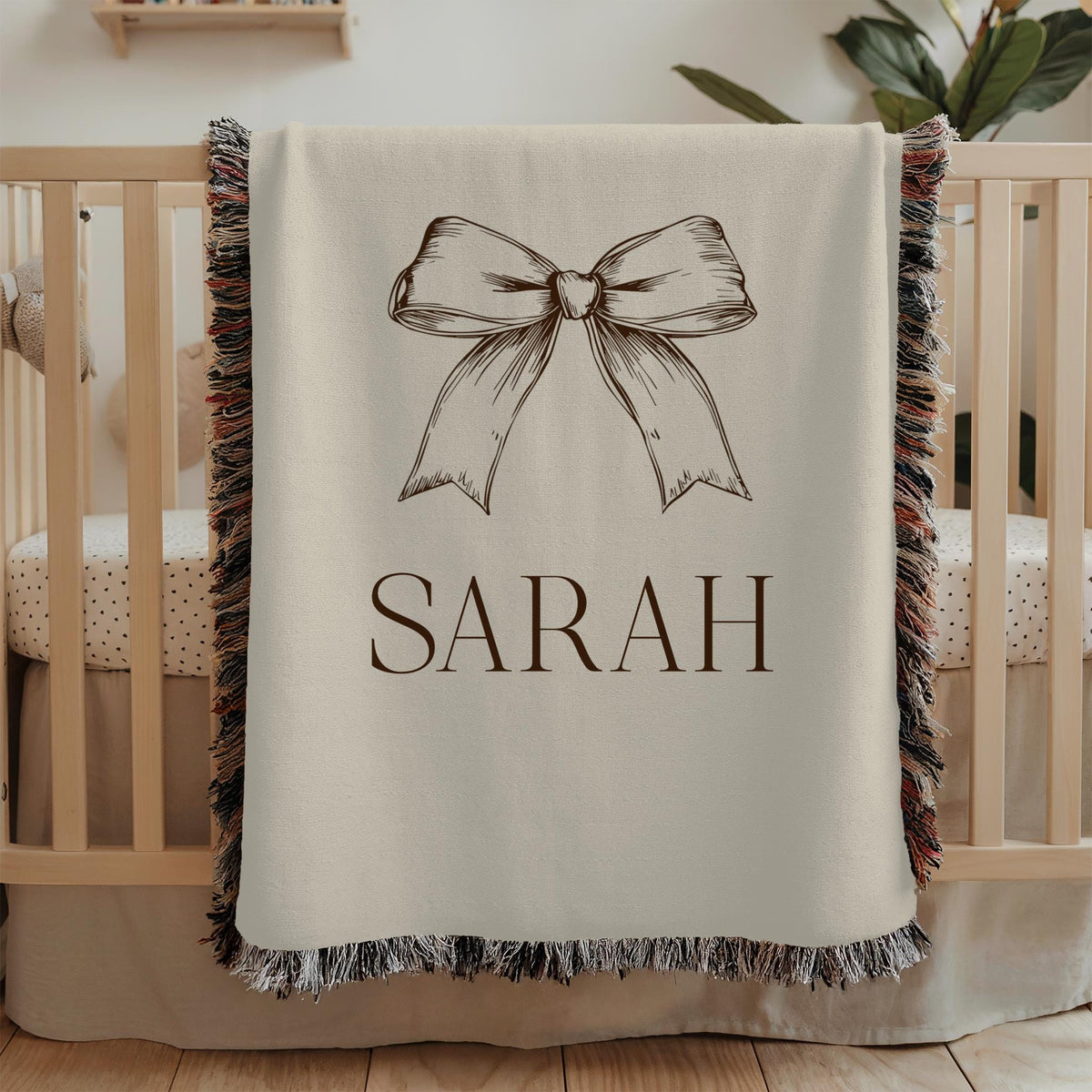 Personalized Vintage Train Baby Blanket: Woven Cotton Nursery Decor