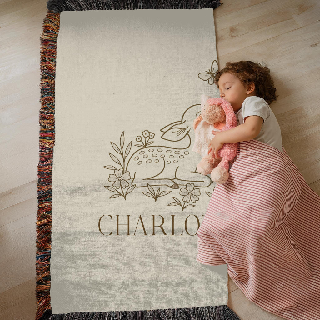 Personalized Deer Baby Blanket – Woodland Nursery Blanket with Name