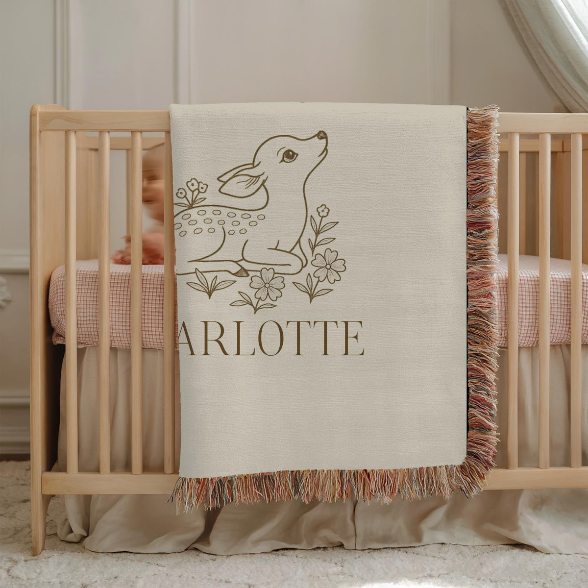 Personalized Deer Baby Blanket – Woodland Nursery Blanket with Name