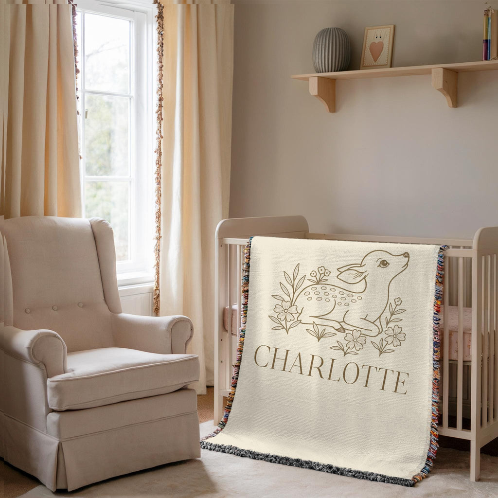 Personalized Deer Baby Blanket – Woodland Nursery Blanket with Name